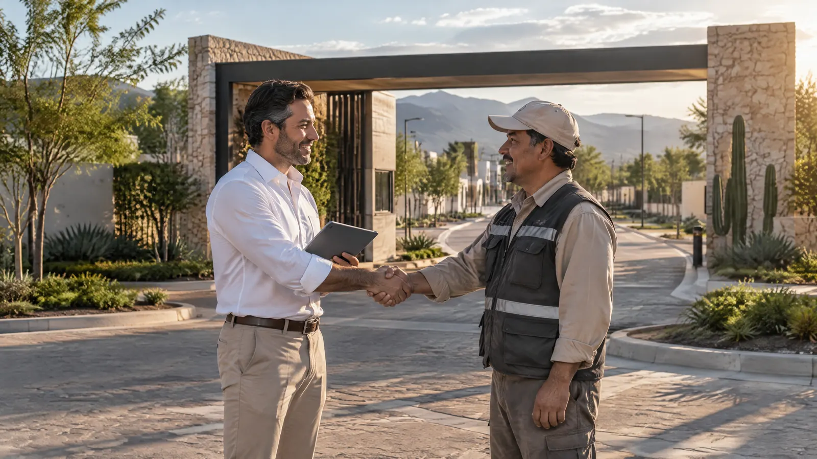 Un desarrollador recibe su proyecto terminado a la entrada del fraccionamiento